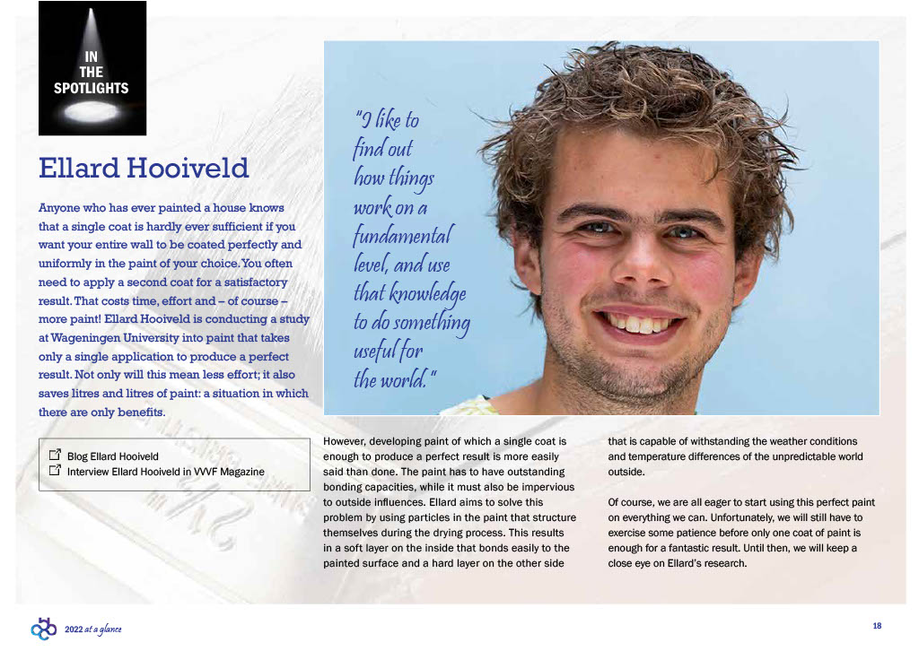 #ThrowbackThursday: Ellard Hooiveld (@WUR) in the spotlights in “2022 at a glance”! Ellard is working on paints and coatings that can sufficiently coat surfaces in one go, without having to apply a second layer afterwards: arc-cbbc.nl/uploads/2022-a…