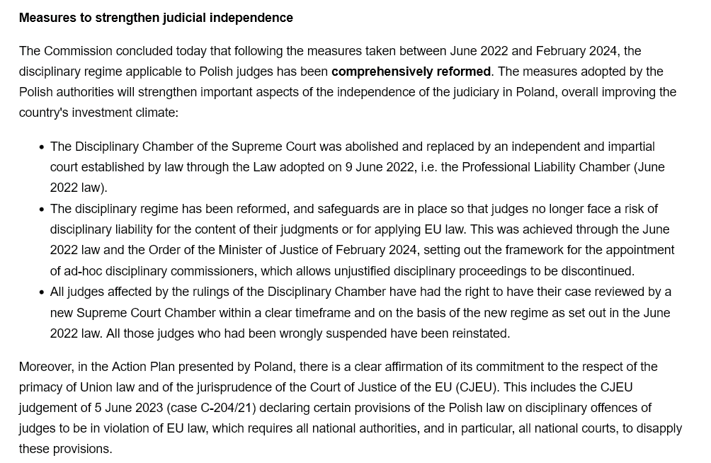 *press X to doubt.jpg* I would not call the reform 'comprehensive' while it relies on appointing ad hoc disciplinary officers to substitute the for now un-removable ones installed by former PG/MoJ Ziobro. Using legislation introduced by PiS, by the way. 3/