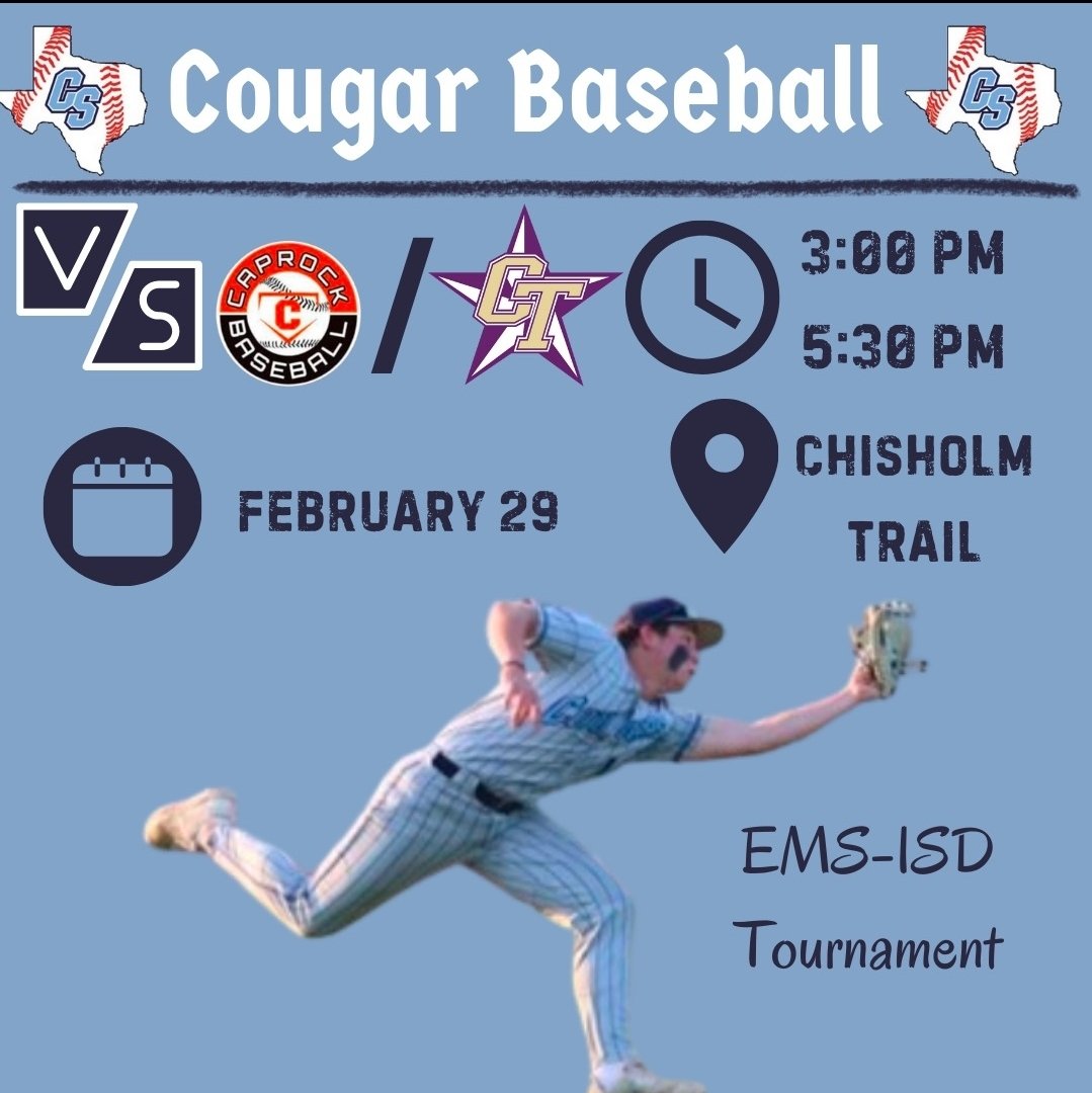 GAME DAY!
Bundle up and bring that umbrella (just in case) 🥶🧊🌨
#Take24 #GoCougs
<a href="/CoryBeckham5/">Cory Beckham</a> <a href="/mikeyv323/">Michael Villarreal 🏈🏀⚾</a> <a href="/cscougarsports/">China Spring Athletic Booster Club</a> <a href="/4ATxHsBaseball/">4ATxHsBaseball</a>