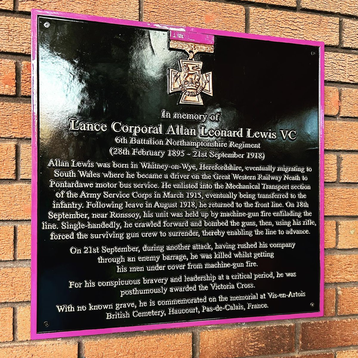 Yesterday was the anniversary of the birth of Allan Leonard Lewis, perhaps Neath's most renowned War hero and Herefordshire's only recipient of the Victoria Cross.