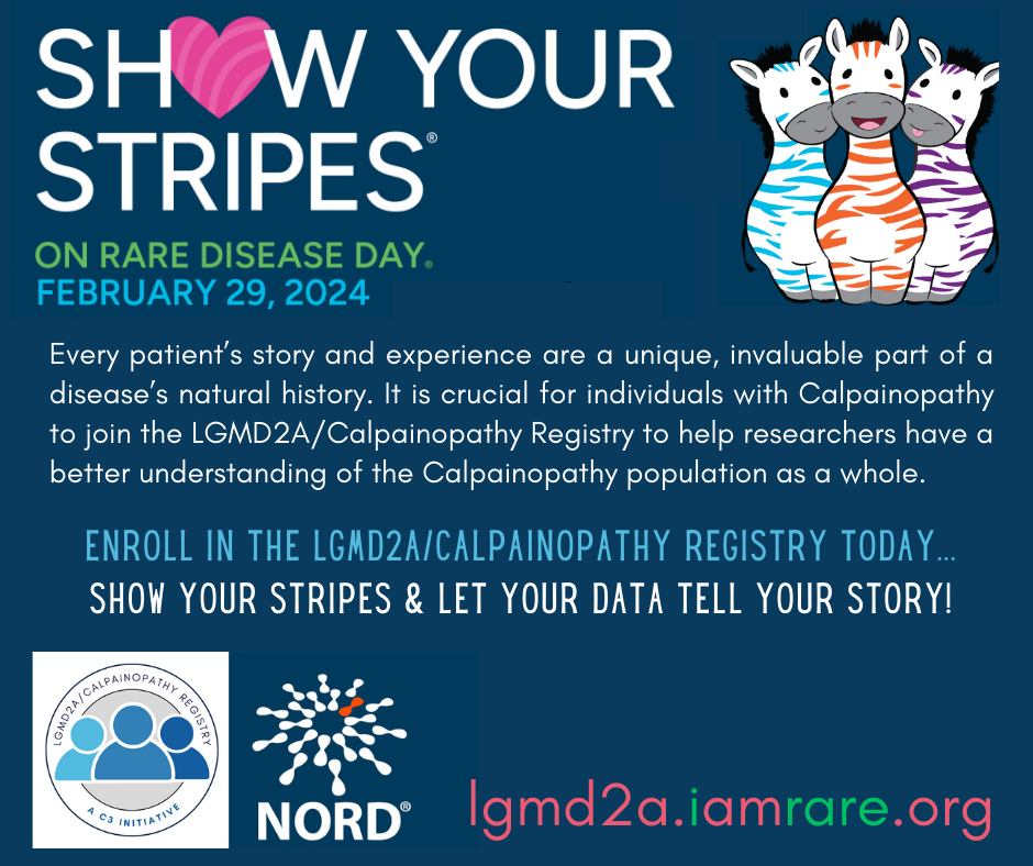 It is Rare Disease Day! Enroll in the LGMD2A/Calpainopathy Registry today... Visit lgmd2a.iamrare.org

#CureLGMD2A #CureLGMDR1 #CureCalpain3 #Calpainopathy #LGMDD4 #LGMD1I