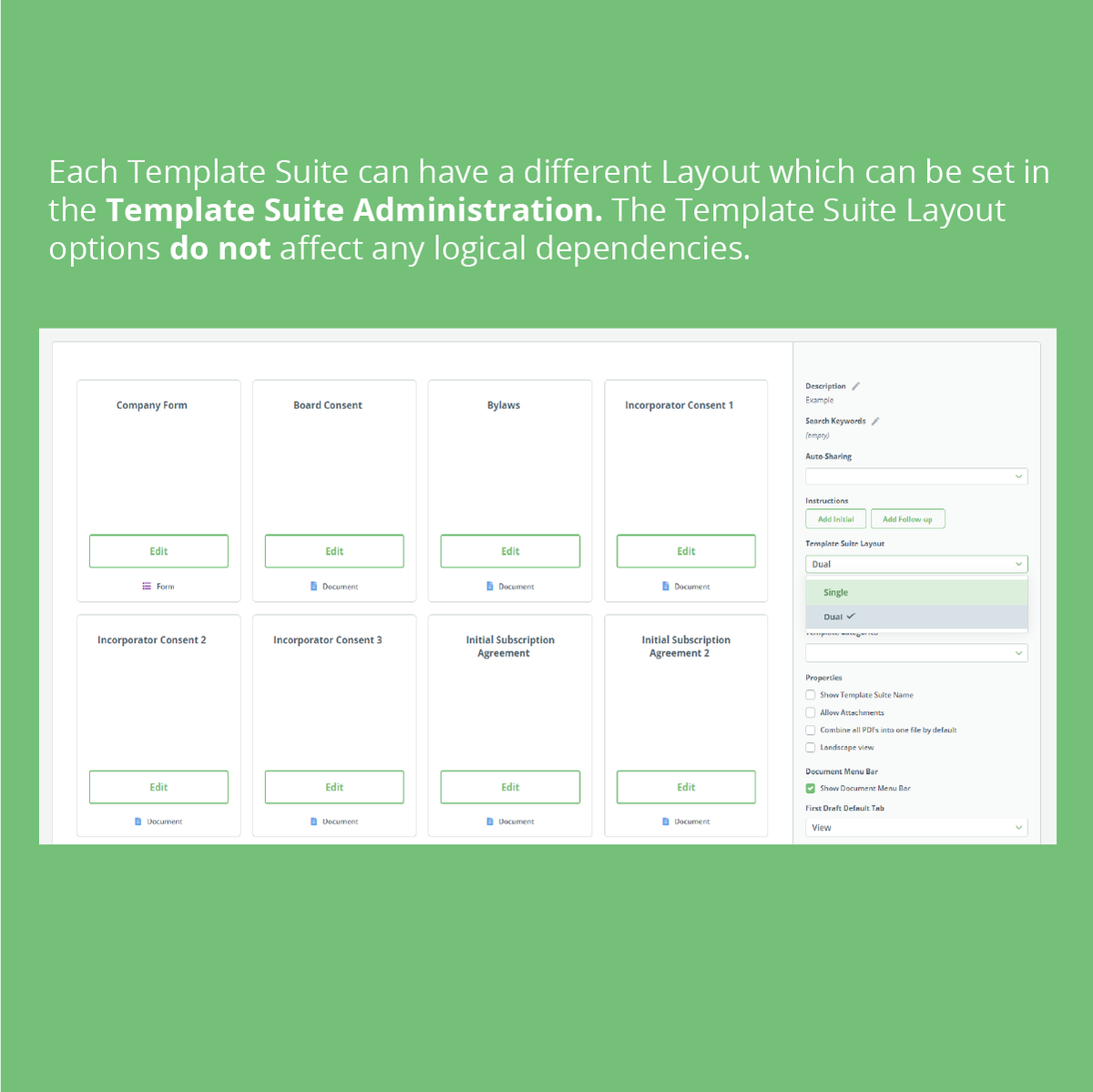 Legito offers a customizable Template Suite Layout for Template Suites that contain a combination of one or multiple Form Templates with one or multiple Document Templates.

Learn more at legito.com/knowledge-base…

#legito #newfeature #templatesuite