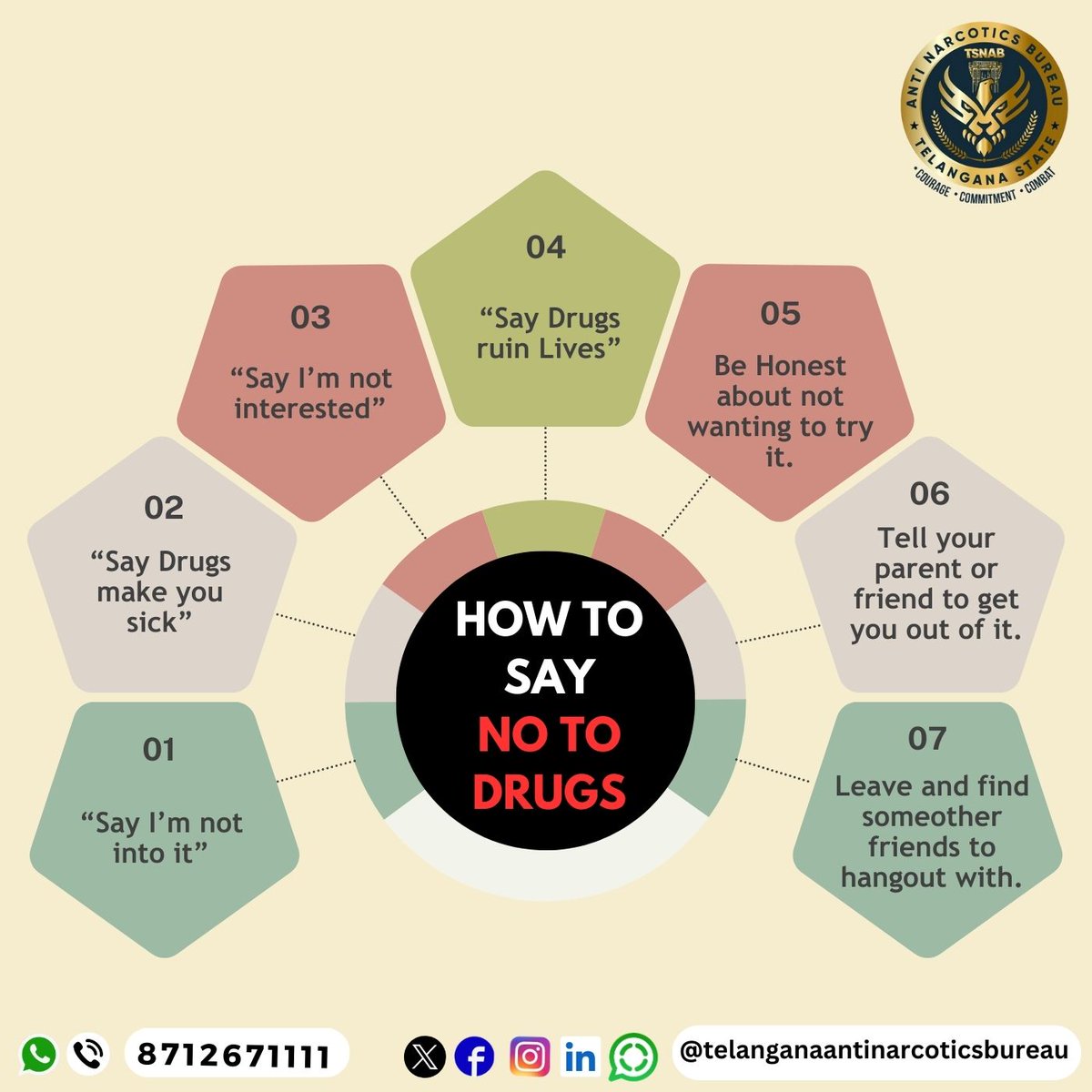 How to Say no to Drugs 

@TelanganaDGP @narcoticsbureau @CVAnandIPS
@hydcitypolice @cyberabadpolice @RachakondaCop
@TelanganaCOPs @NMBA_MSJE @UNODC

#drugfreetelangana #drugfreegeneration #UNODC #NMBA #tsnab #TelanganaAntiNarcoticsBureau #TelanganaPolice