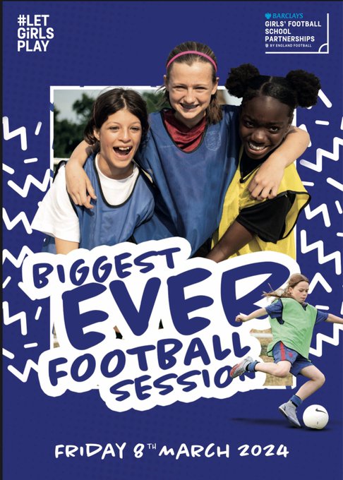 Are you signed up? Don't miss out! When: 8th March 2024 Where: Your School #Letgirlsplay @BarclaysFooty @EnglandFootball @alfristonschool @GXSchool @StokePogesSch @BHSsportdance @DCHS_Sport @FCVSchools @DorneySchool @ivjs_bucks