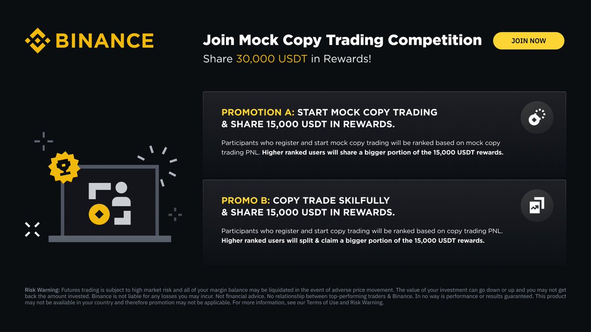 Join the Mock Copy Trading Competition & share 30,000 USDT! Try copying  risk-free with mock copy trading! You can also copy trade with real funds  to share extra prizes! Boost your PNL