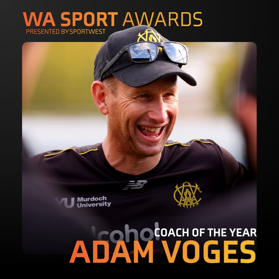 Back-to-back Coach of the Year, Adam Voges! Adam Voges guided WA Men’s cricket to claim every possible piece of silverware available in Australian domestic cricket, with his teams crowned Sheffield Shield Champions, One-Day Cup Champions and BBL Champions.