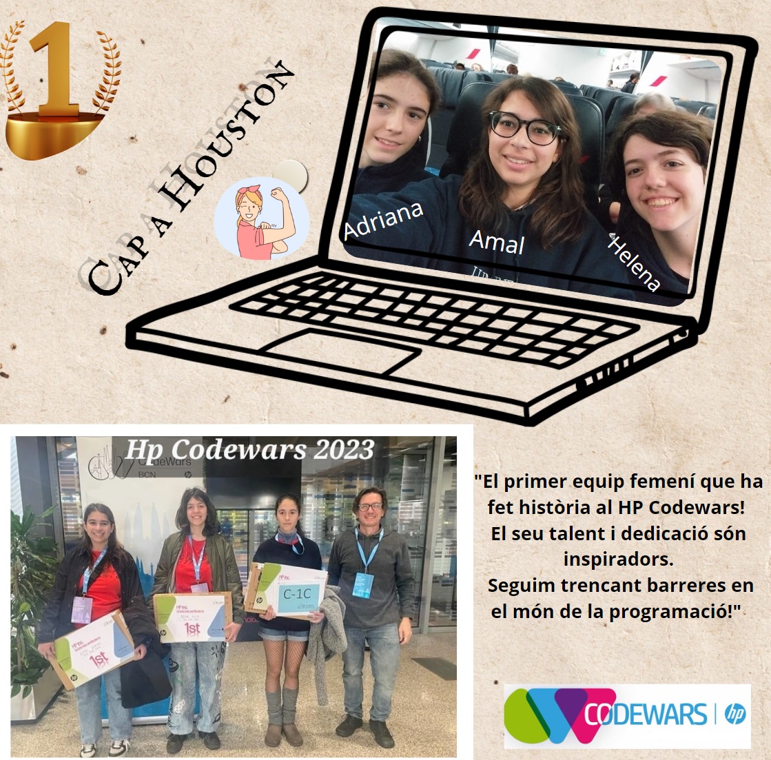 acfaec_cat's tweet photo. Les campiones absolutes de l'edició HP codewars 2023 marxen cap a Houston, sent el primer equip femení en conquerir el títol a nivell estatal! 💪
Tot el suport i energia per a elles en aquesta aventura. Amal i Helena, Estalmat 18/20, i Adriana, jove promesa d'ACFAEC! #CodeWars24 https://t.co/gQpleUuwTS