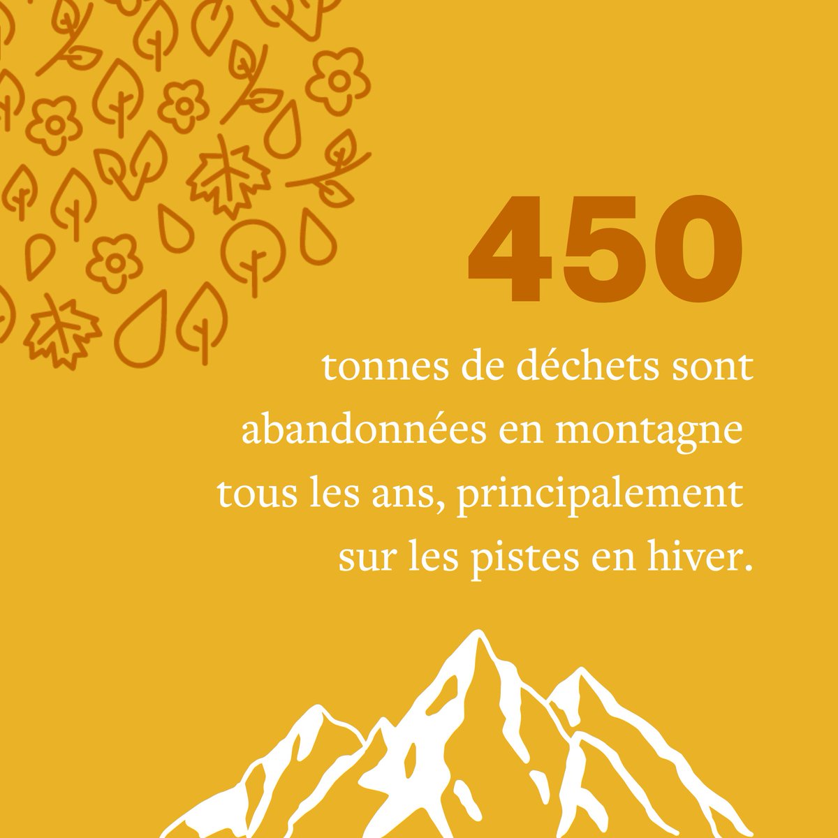 450 TONNES : c’est le nombre de déchets abandonnées en #montagne chaque année ! 🏔️😱 

Pour éviter de dégrader notre environnement, plusieurs solutions existent, à commencer par garder et trier ses #déchets. ♻️

❄️ Cet hiver, adoptons tous ensemble les gestes #propres.