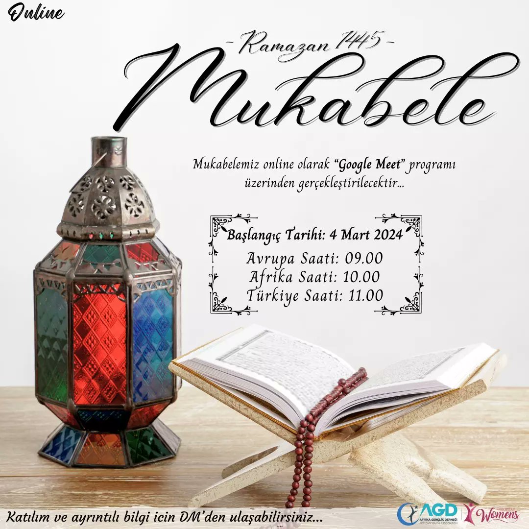 4 Mart Pazartesi günü online ramazan mukabelemiz başlıyor. 🥰 
Katılım ve ayrıntılı bilgi için DM'den ulaşabilirsiniz. 🌺
.
.
#agdafricawomen 
#muqabalah 
#mukabele 
#ramazan