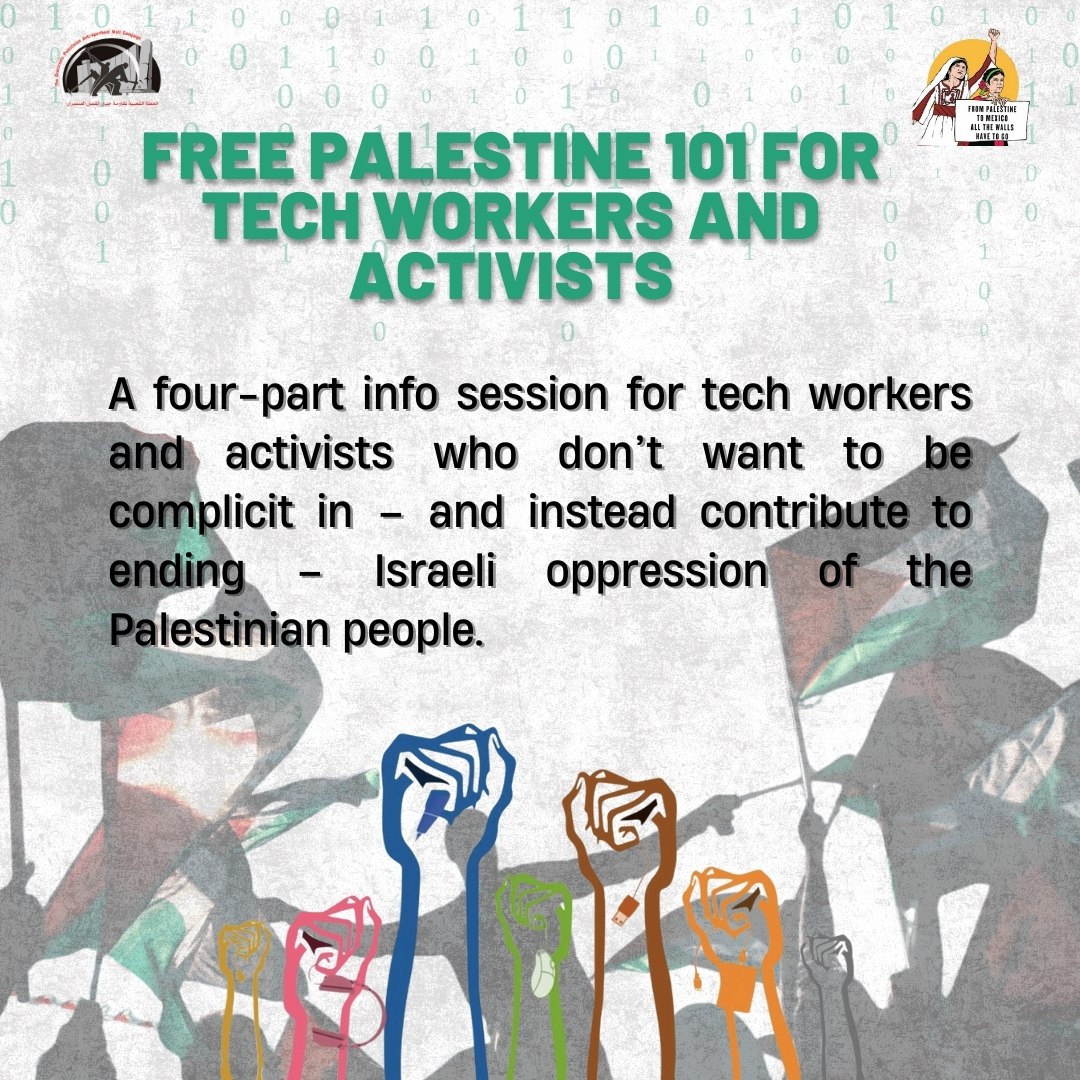 Join us starting Thurs March 7 in our weekly conversations with speakers from Palestinian movements and intl organizations on the tech sector's ties with Israeli genocide & apartheid. Learn how you can help to stop it. See replies for more. Register here: tinyurl.com/Palestine4Tech