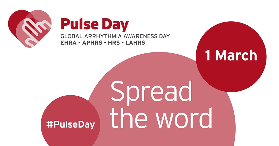 Join us and spread the word! @EHRAPresident in collaboration with @APHRSOfficial, @HRSonline and @LAHRSonline1 is launching #PulseDay, a global arrhythmia awareness day on every 1st of March! 🗓️1 March = #PulseDay