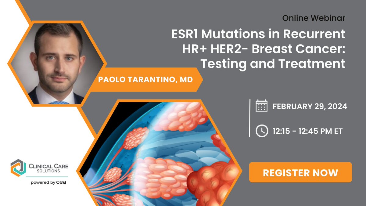 Don't miss this opportunity to understand the rationale and guidelines supporting ESR1 mutation testing in patients with HR+ HER2- recurrent #breastcancer. bit.ly/49Ko7u4 #oncology #MedEd
