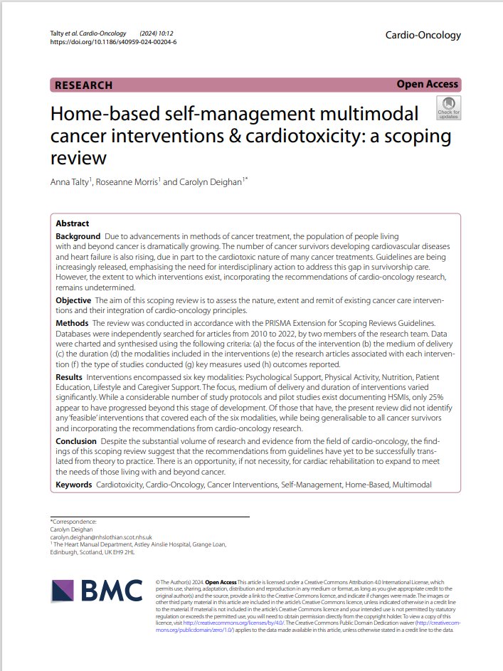 We are very happy to announce our scoping review on Cardio-Oncology and Home-Based, Multidimensional Rehabilitation Programmes has been published!
Check it out at: doi.org/10.1186/s40959… 
#Oncology #Cardiology #rehabilitation