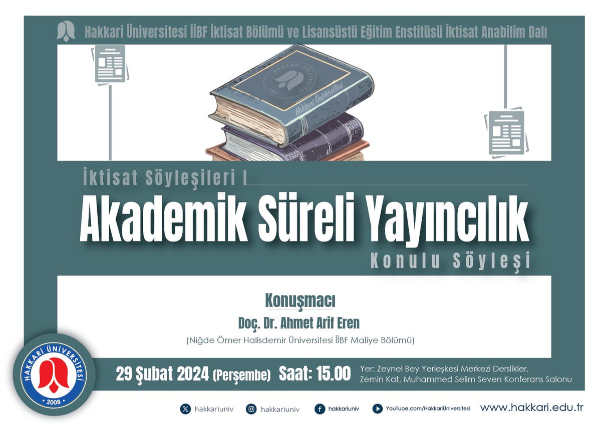 Kurucu Editörümüz Doç. Dr. Ahmet Arif Eren, Hakkari Üniversitesi İİBF İktisat Bölümünün düzenlediği Akademik Süreli Yayıncılık Konulu Söyleşi’ye konuşmacı olarak katıldı. @ahmetariferen