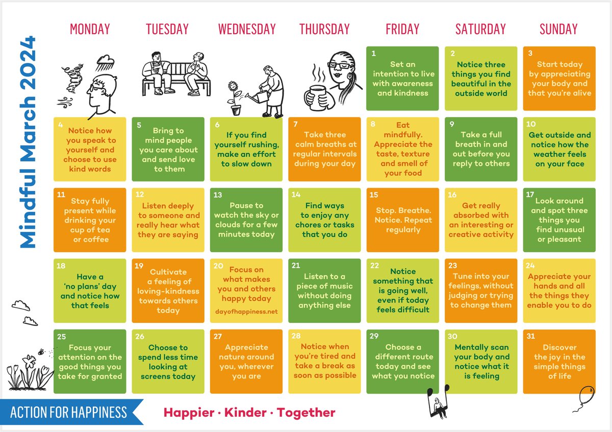 Mindful March calendar from Action for Happiness