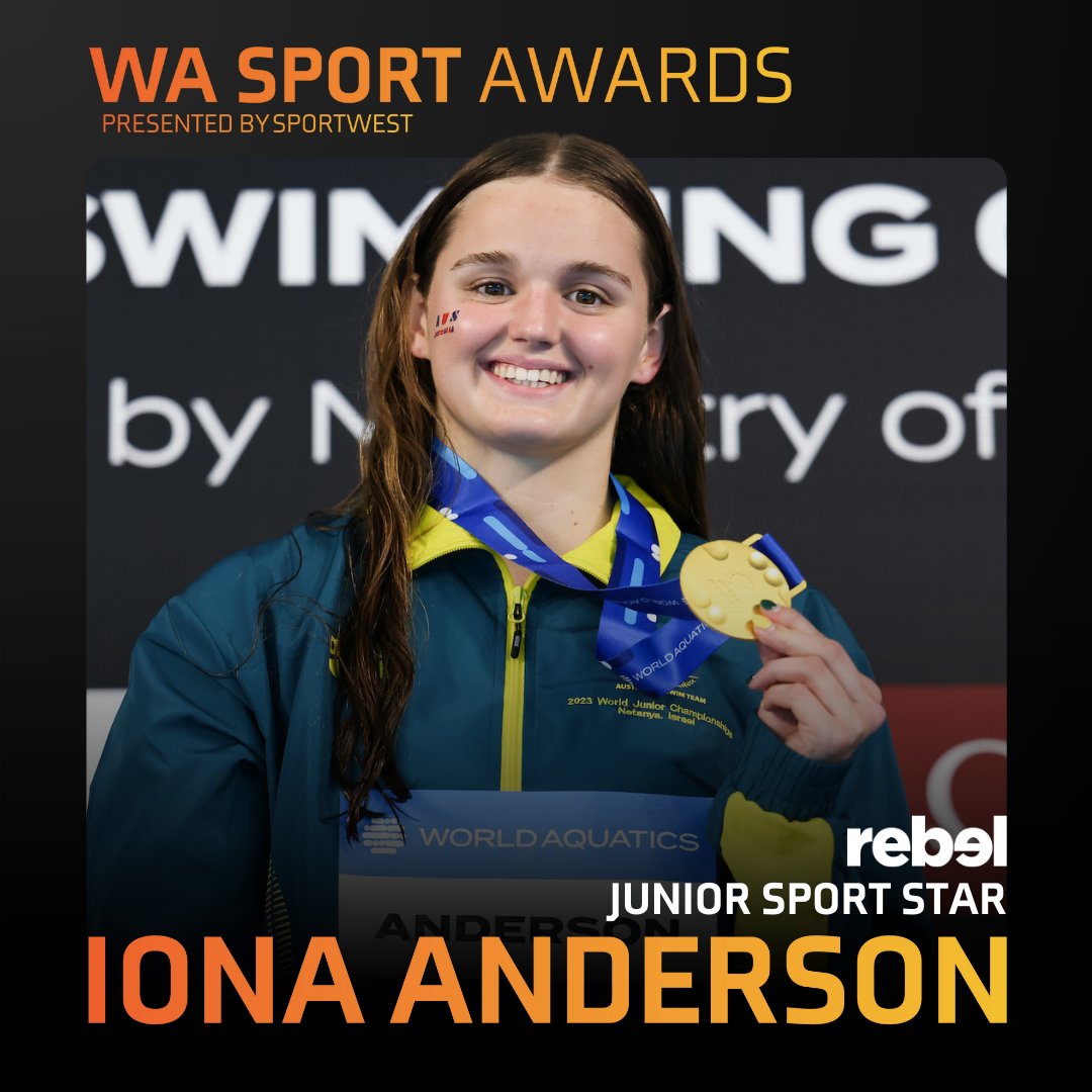 Cementing her place among the new wave of Australia's emerging talent in the pool, our rebel sport Junior Sport Star for 2023, Iona Anderson! #WASportAwards #WASport #PerthNews