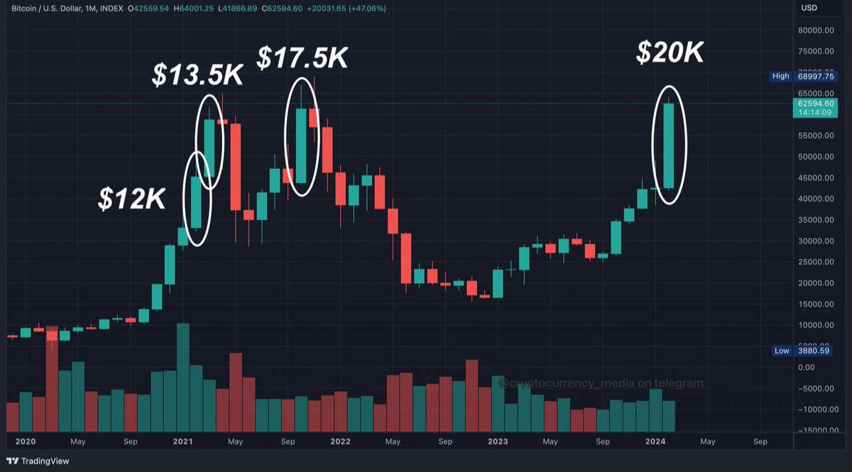 Bitcoin printing the largest green candle on the monthly in history👀 20k candle!