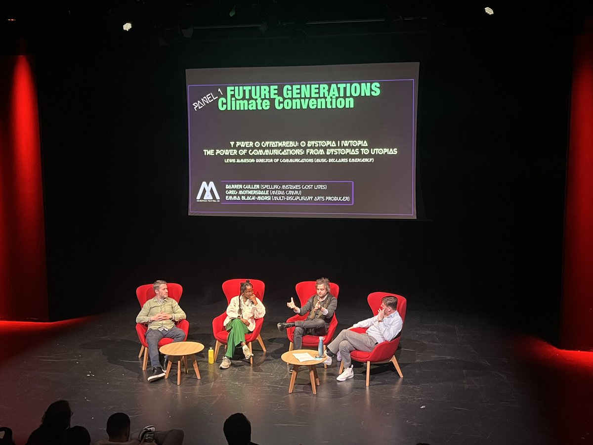 Lewis Jamieson @musicdeclares, Darren Cullen, Greg Mothersdale and @blakemorsi talking in our Future Generations Climate Convention right now! #immersedfestival #immersed24