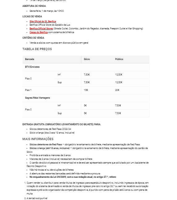 🚨 Preços e informação dos bilhetes para os quartos de final entre SL Benfica vs Lyon para a Champions League.

🏟️ Estádio da Luz
📅 19 de Março
🕒 20h

🎫 Bilhetes à venda a partir de amanhã, 10h