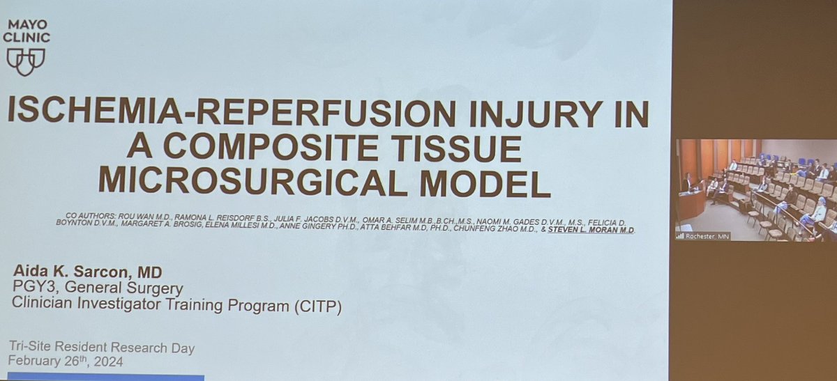 Mayo Clinic Department of Surgery Tri-Resident Research Day. Two presentations from each site. Impressive trainees and research going on in AZ, FL, MN. @MayoAZSurg @MayoJaxGenSurg @MayoClinicSurg