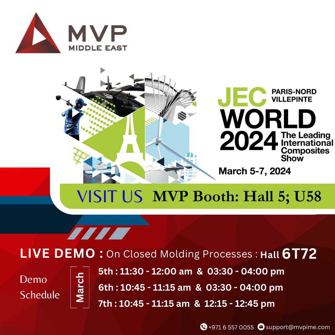 MVP at JEC 2024

#jec2024 #jec #livedemo #composite #compositeshow #internationalcompositesevent #magnumvenusproducts #mvpmiddleeast #closedmoldprocesses #compositeuae #compositemiddleeast #closedmolding #gcccomposites #qatar #bahrain #oman #kuwait #resins #saudi #fiberglass