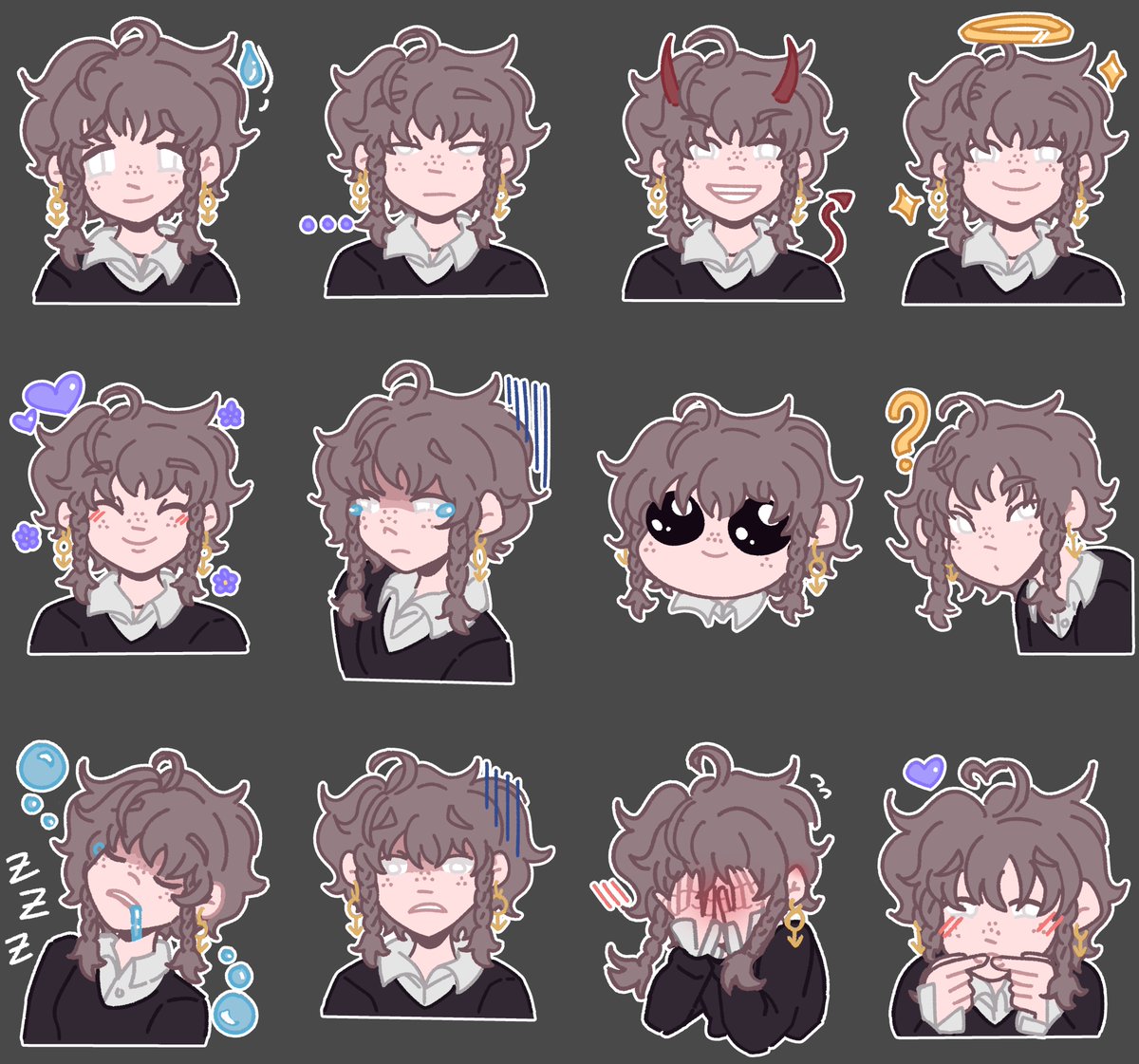 behold !!! finished ezramotes hehehe c: to go with my boyfriend's set of emotes/stickers on discord :D

#emotes #customemote #digitalart #artistontwitter #commissionsopen #emote #bjd #doll #discordemote #discordstickers #ffxiv #warrioroflight #wol #ffxivart #hyur #midlander #ff14