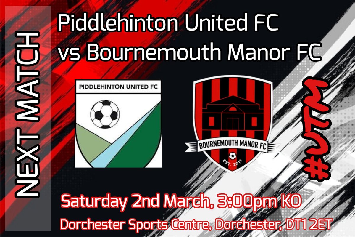 On the road again this week, as the Manor lads head down the A35 once more, to face Piddlehinton United FC at Dorchester Sports Centre. (weather permitting as always). 

#opportunities #league #attitude #desire #passion #WorkHard #consistencyiskey #wearebournemouthmanor #UTM🔴⚫