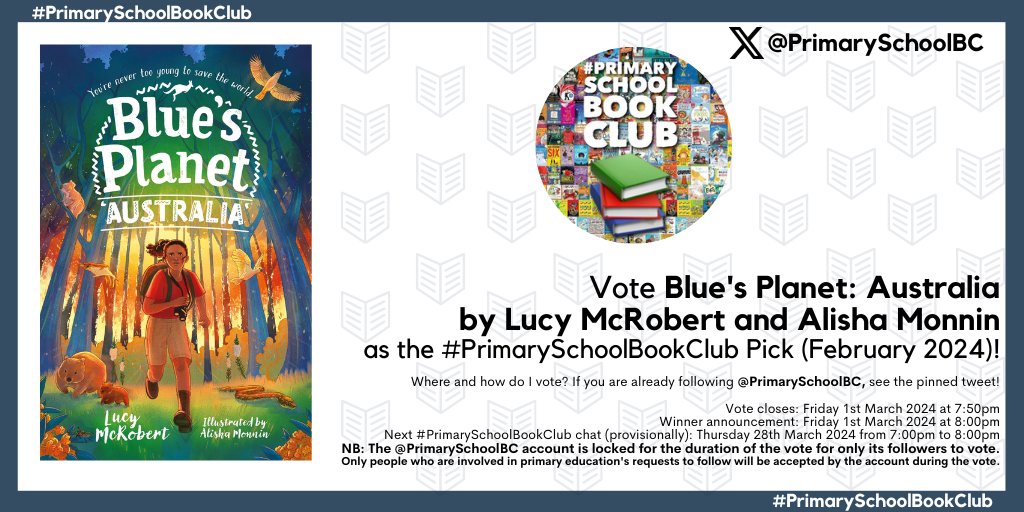 Vote for us!🍒 We're thrilled that Blue's Planet: Australia has been included in the #PrimarySchoolBookClub February 2024 vote this evening. Head to @PrimarySchoolBC and vote for Blue using the pinned tweet! #bluesplanet #sweetcherrypublishing