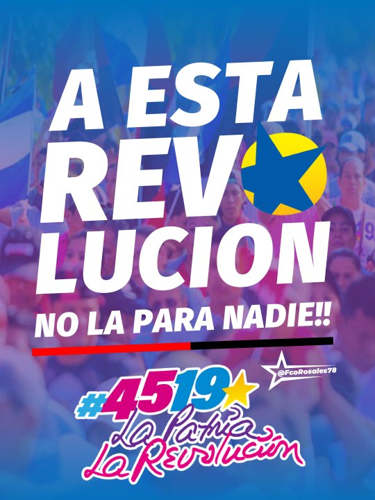 Vamos al #4519LaPatriaLaRevolución, estamos en el 45/19 y todos estos días son de revolución, evolución y compromiso militante de seguir creando nuevas victorias.

¡45/19 y siempre más allá!

<a href="/Elleon19julio79/">El León</a> <a href="/Ge_Sus26/">Gema_Susan🤓✏🦁💙</a> @Joel190779 <a href="/MaryuriRG/">𝗠𝗮𝘆𝘂 🇳🇮</a> <a href="/RDRFSLN_/">RDRFSLN_🇳🇮❤🖤</a> <a href="/Heigner5/">Msc. Geithner Alexiery PhD.</a> <a href="/Amanecerabz/">#TodosSomosDaniel🇳🇮Amanecerabz</a>