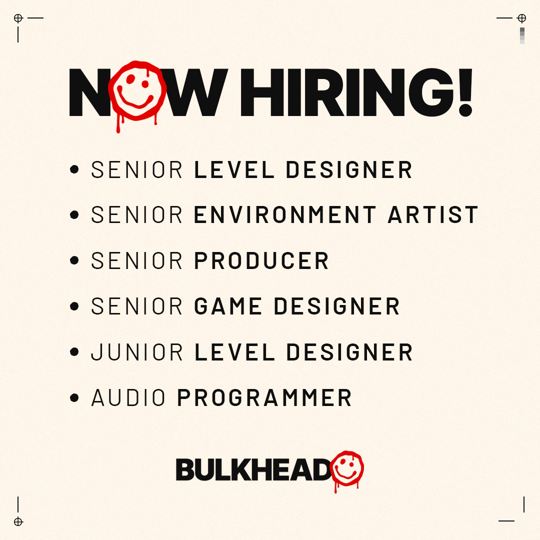 We're gutted to see even more industry layoffs.

BULKHEAD is hiring across all disciplines!

📅 4-Day Workweek
💵 Relocation Support
🐶 Exciting All-Out Warfare FPS <a href="/WARDOGS/">WARDOGS</a>

Get in touch! 👉careers.bulkhead.com