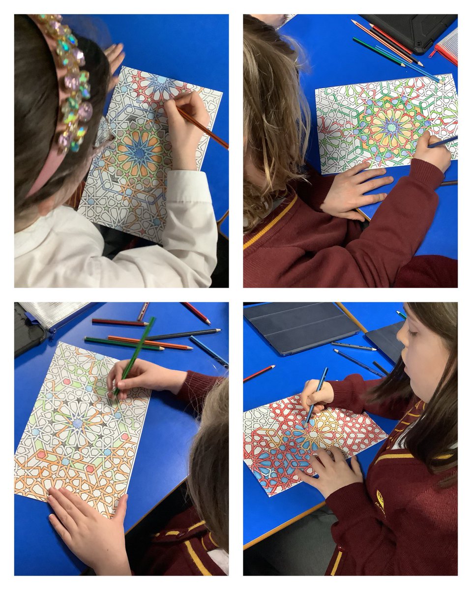 Learning a little more about mosaics in #pdaart this week, finding out that more elaborate mosaics showed wealth! We had a go at colouring in small tesserae-like shapes and making sure we only used authentic colours that would have been available during the Roman era #pdahistory