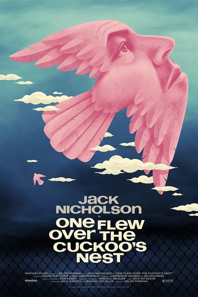 Gorgeous artwork for the classic,
One Flew Over the Cuckoo’s Nest by <a href="/LaBocaDesign/">La Boca</a>. Drops later today in regular &amp; variant editions via <a href="/darkcitygallery/">Dark City Gallery</a>. 

posterpirate.co/movies/one-fle…

#oneflewoverthecuckoosnest #posterdrop #LimitedEdition