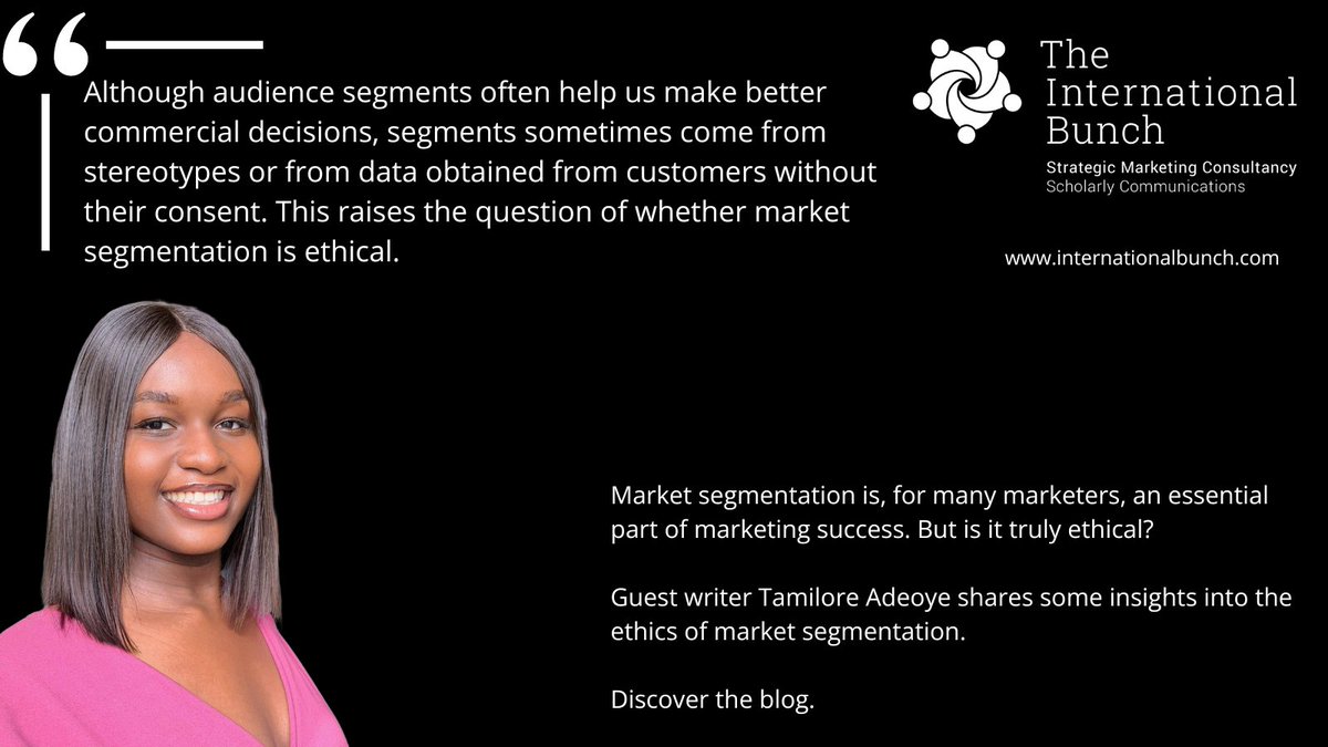 For many marketers, segmentation is crucial for success. But is it truly ethical?

Discover insights into the ethics of market segmentation with Tamilore, a budding copywriter and student mentored by our CEO <a href="/loupeckofficial/">Lou Peck</a>, in our latest blog post: bit.ly/42W8YDw