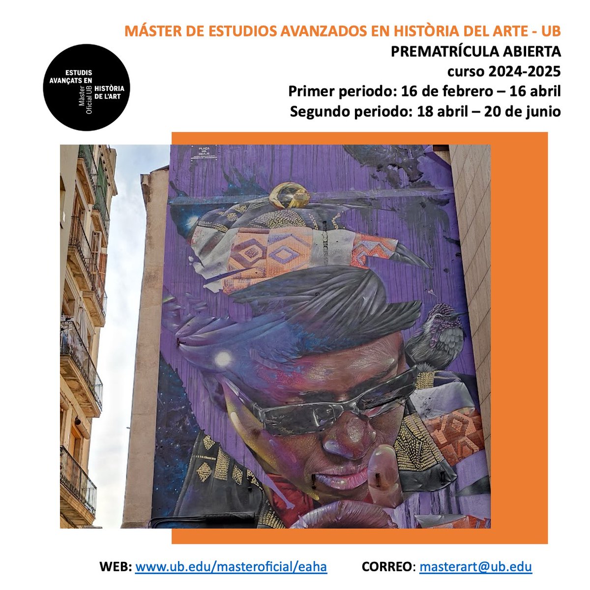 Màster en Estudis Avançats en Història de l'Art UB (@masterartub) on Twitter photo ⏳Empieza el periodo de matrícula en nuestro máster: Estudios Avanzados en Historia del Arte en la <a href="/UniBarcelona/">Universitat de Barcelona</a> .
Consulta nuestra web: web.ub.edu/web/estudis/w/…
📌🗒️ O ven a nuestra SESIÓN INFORMATIVA el 19 DE MARZO a las 14'00 h. en la <a href="/GH_UB/">Facultat de Geografia i Història UB</a> ⏳Empieza el periodo de matrícula en nuestro máster: Estudios Avanzados en Historia del Arte en la <a href="/UniBarcelona/">Universitat de Barcelona</a> .
Consulta nuestra web: web.ub.edu/web/estudis/w/…
📌🗒️ O ven a nuestra SESIÓN INFORMATIVA el 19 DE MARZO a las 14'00 h. en la <a href="/GH_UB/">Facultat de Geografia i Història UB</a>