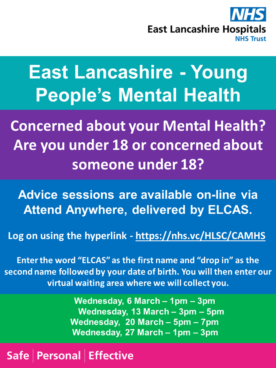 Are you concerned about your mental health? Are you under 18 or concerned about someone under 18? Join us at our regular virtual drop-in sessions to speak with one of our practitioners using this hyperlink – nhs.vc/HLSC/CAMHS