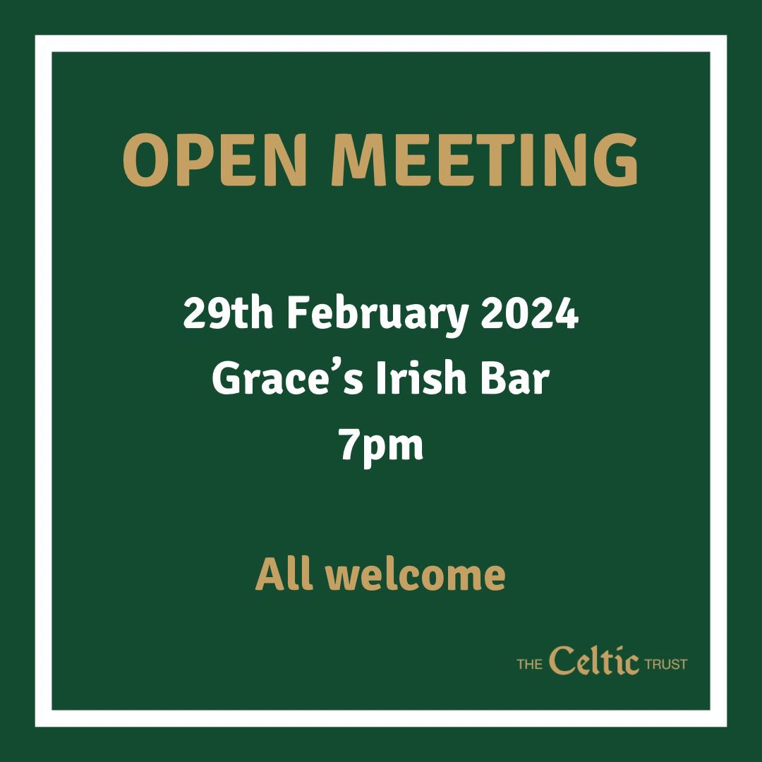 Another reminder for tonight’s open meeting. All Celtic supporters welcome.