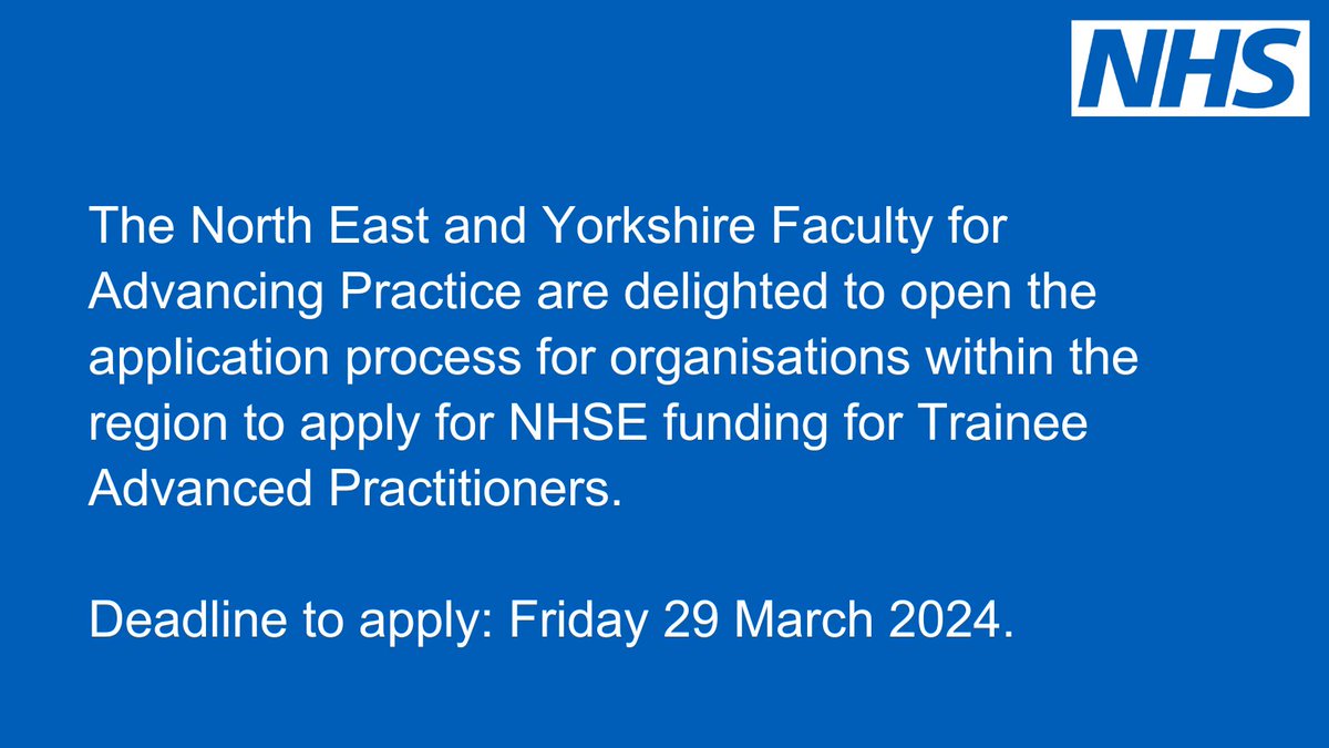 📢 One month left! Are you an employer interested in supporting Trainee Advanced Practitioners? The NHSE North East and Yorkshire ACP Application Process 24-25 is still open! Apply here 👉 orlo.uk/VwOzB For further information, please visit 👉 orlo.uk/uKeyJ