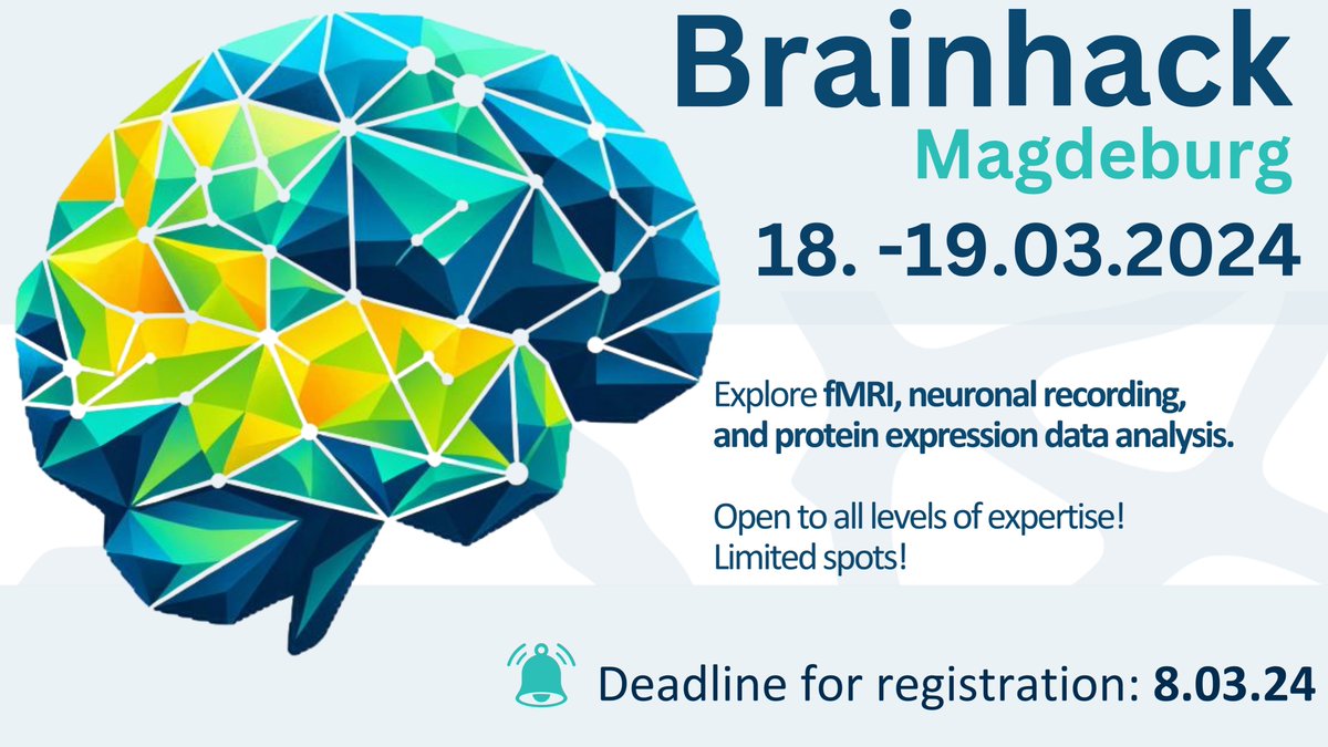 🔵SAVE THE DATE 🔵18. - 19.03.2024, Brainhack Magdeburg!
Register by next week at brainhackmagdeburg.github.io