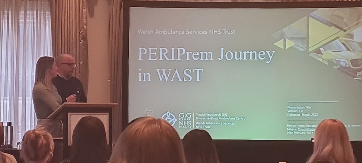Bethan Jones & Steve Magee from @WelshAmbulance presenting on @PERIPremCymru in the pre-hospital setting - a key part of the PERIPrem MDT. Key to be involved from the beginning #bornintherightplace #thermoregulation #neonataltransport
