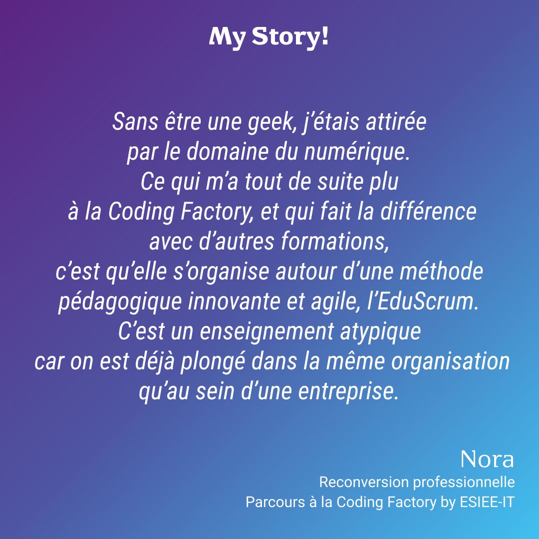 esiee_it's tweet image. A 40 ans, Nora a décidé de se reconvertir pour créer son entreprise. Après une première formation en développement web, elle a intégré la Coding Factory en alternance pour se spécialiser.
#CodingFactory #ReconversionProfessionnelle #WomensDay #8mars #DéveloppementWeb