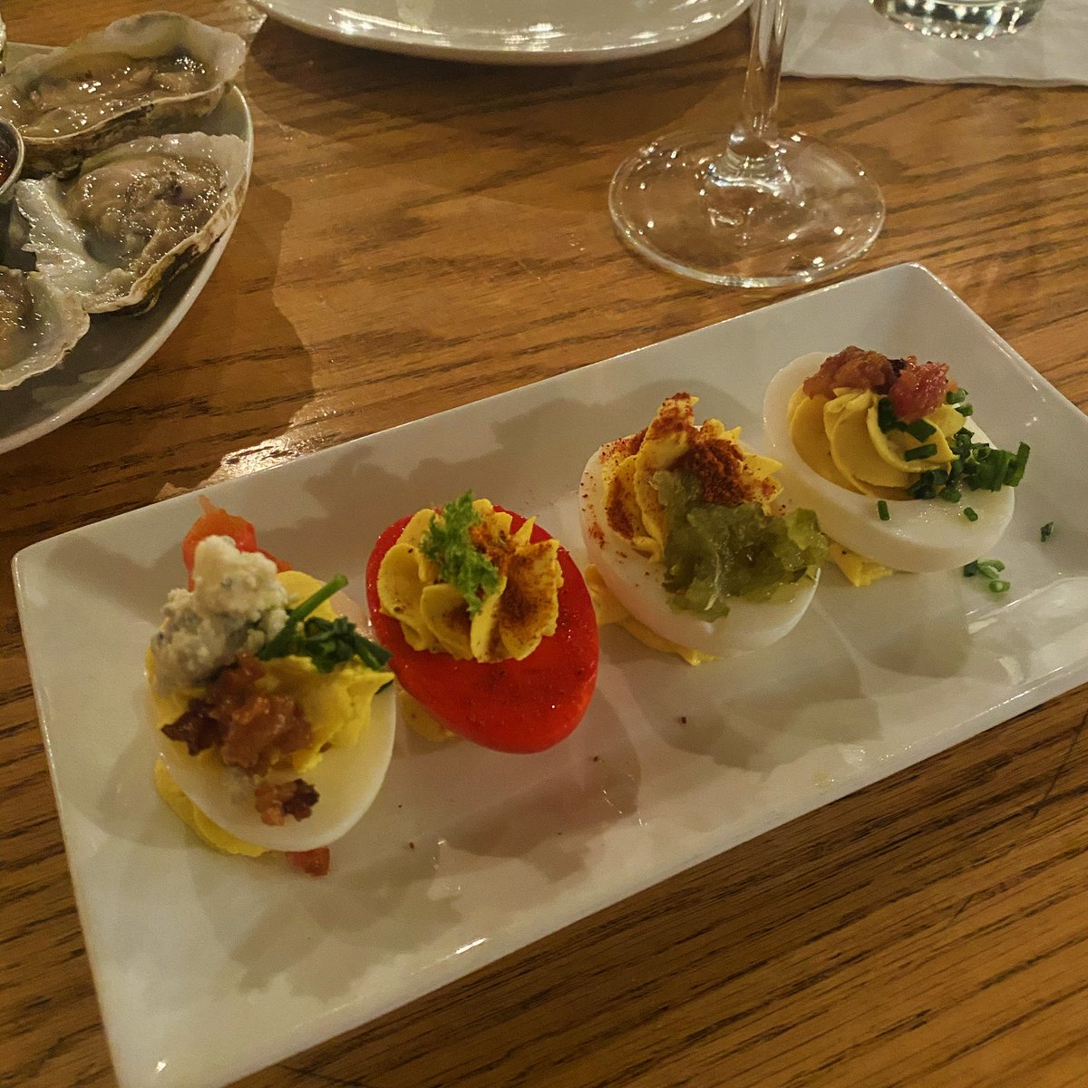 How do we feel about this flight of deviled eggs? 🤔✈️🤩🙌🏻 #food #yum #eggs #deviledeggs #tapas #foodie #flight #foodporn