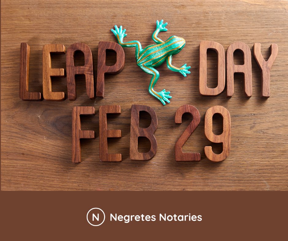 NegretesNotary's tweet photo. Happy Leap Year! It's the perfect time to leap into action and take care of your legal needs. Trust us for all your notary needs in this extra day of the year!  https://t.co/rK1VC16M41

#NegretesNotaries #NotaryServices #LeapYear https://t.co/POlXu3igav