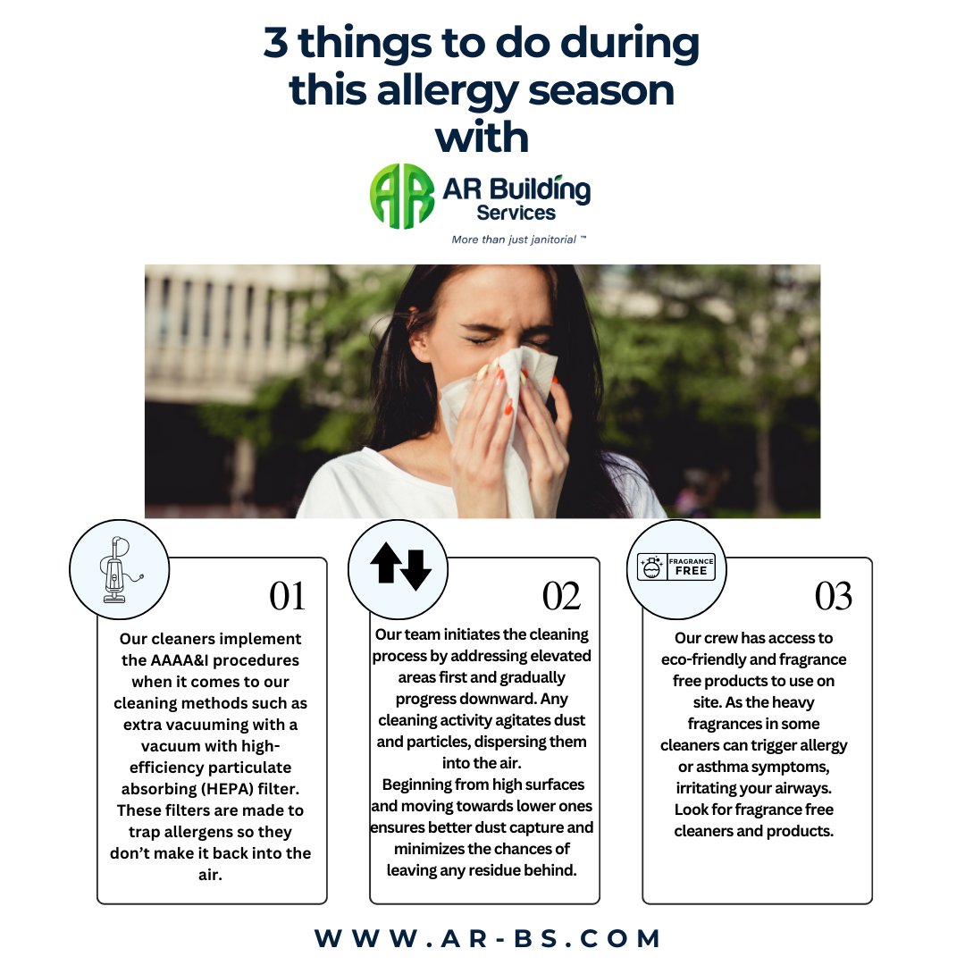 Be prepared this allergy season.
To Learn More Click Here: ar-bs.com/#contact
#morethanjustjanitorial #janitorialservices #janitorialcleaning #arbuildingservices #philadelphiacleaningservices #industrialcleaning #cleaningservice  #privateschools #apartmentcomplex