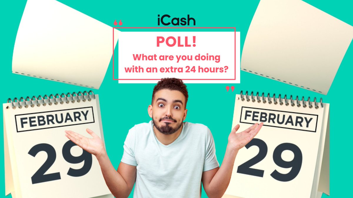 iCASH_ca's tweet photo. 🎉 Happy Leap Year! 🎉 
POLL: 
What are you doing with your extra 24 hours today? 
Let us know in the comments below! 
#LeapYear #Feb29 #MakeItCount #leapyear2024 #extra24hours #trynewthings #iCash #payday #paychecktopaycheck #paycheck #paycheque⏳🥳 https://t.co/6EClr3QFVI