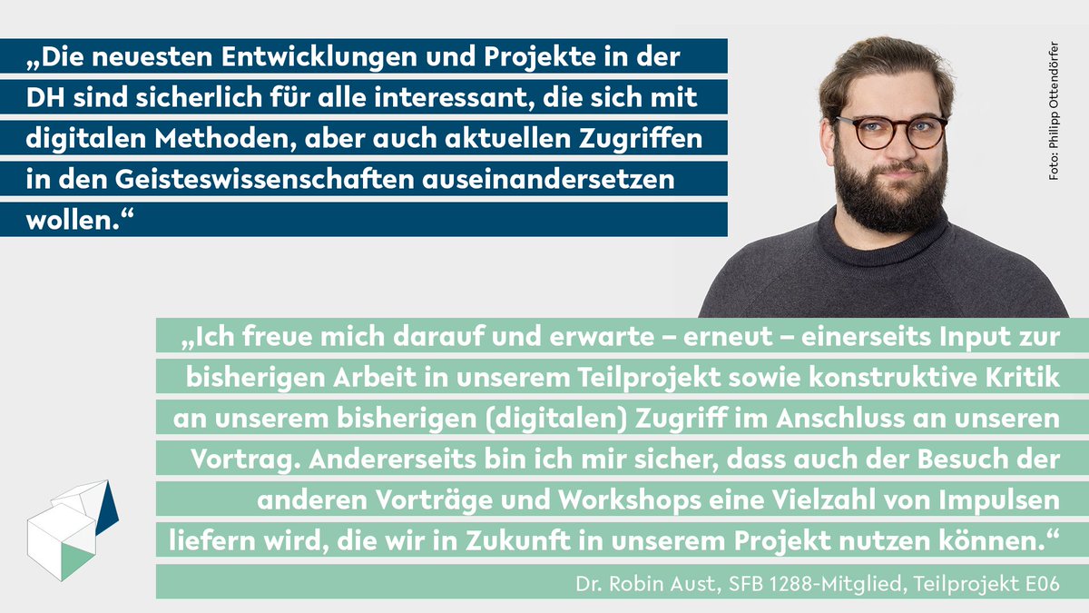 🇩🇪 #SFB1288inPassau Diese Woche ist #SFB1288-Mitglied @r_m_aust auf der 10. Jahrestagung des Verbands 'Digital Humanities im deutschsprachigen Raum',@DHdKonferenz, in #Passau. Was macht die #DigitalHumanities-Konferenz für Robin Aust so spannend? ➡️Mehr: blogs.uni-bielefeld.de/blog/sfb1288/e…