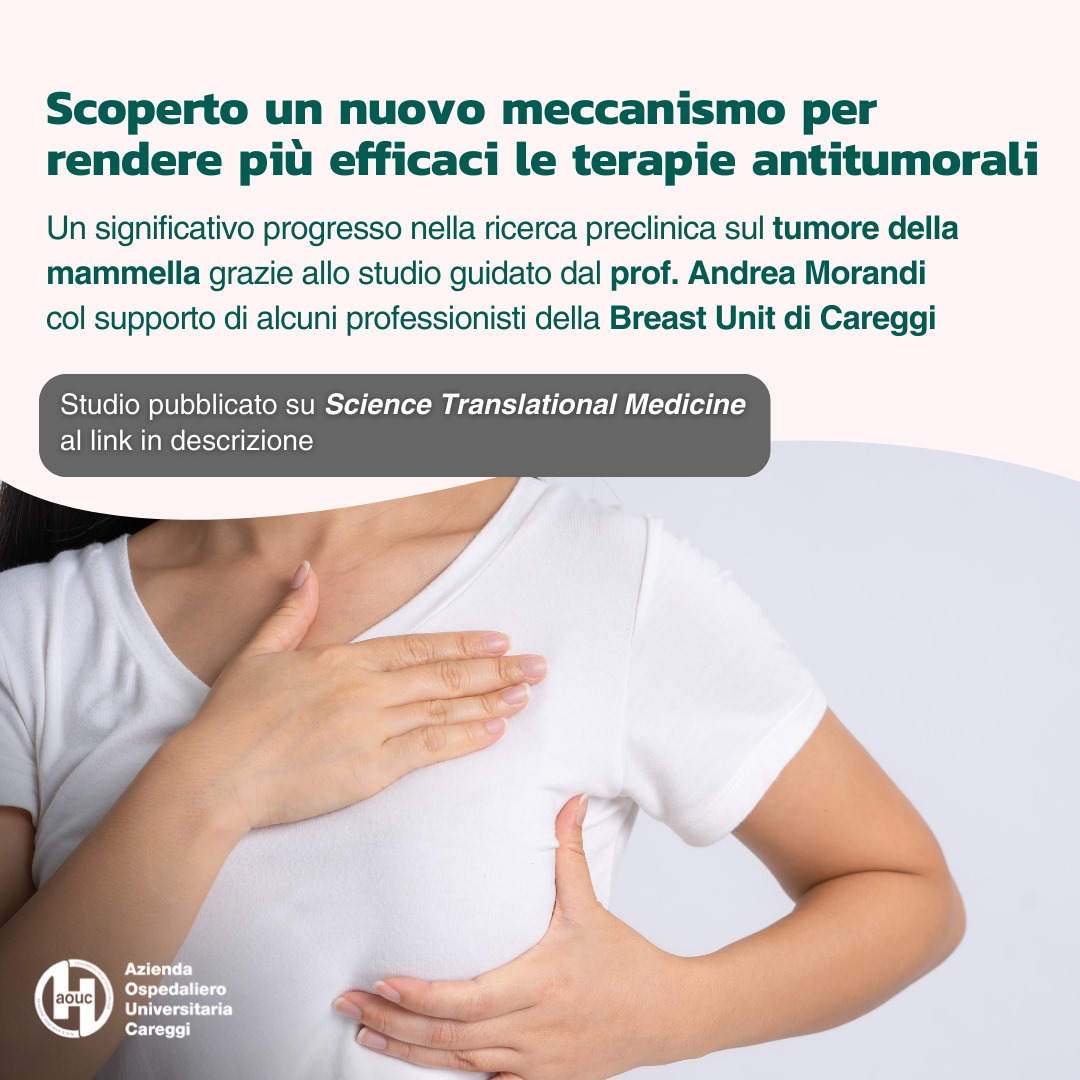 📚💡🔬 Un significativo progresso nella ricerca preclinica sul tumore della mammella grazie allo studio guidato dal professor Andrea Morandi e che vede coinvolti alcuni professionisti della Breast Unit dell'Azienda Ospedaliero-Universitaria Careggi di Firenze.