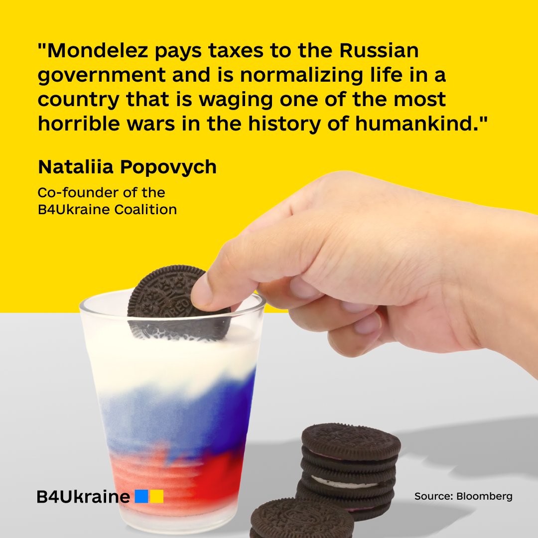 Despite a pledge to scale back 🇷🇺 ops, @MDLZ's presence is growing. 'If we suspended our full ops, it would cut off part of the food supply for many families who have no say in the war,' @MDLZ says. Can't leave Russians suffering w/out Oreos, apparently 🤷‍♂️ bloomberg.com/news/articles/…