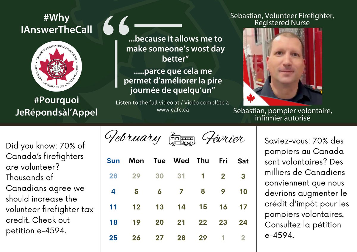 Everyday Canadians Answer the Call. <a href="/CdnFirechiefs/">CAFC/ACCP</a>, meet Sebastian, reg. nurse &amp; volunteer firefighter, who answers the call as it allows him to make someone’s worst day better: cafc.ca/page/Canadaans…
<a href="/GordJohns/">Gord Johns</a> <a href="/HarjitSajjan/">Harjit Sajjan</a> #Cdnpoli <a href="/cafreeland/">Chrystia Freeland</a> <a href="/redwoodwoof/">Rob Evans, ECFO, EMR 👨🏻‍🚒📸🎸</a> #WhyIAnswertheCall