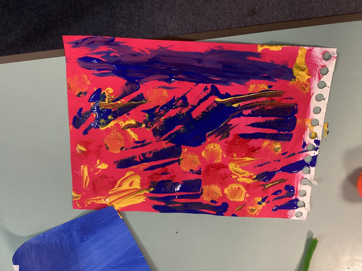 In Art Year 2 are doing a unit on expressive painting. This week they have been learning about primary colours and exploring how to apply paint in abstract patterns using home made tools.