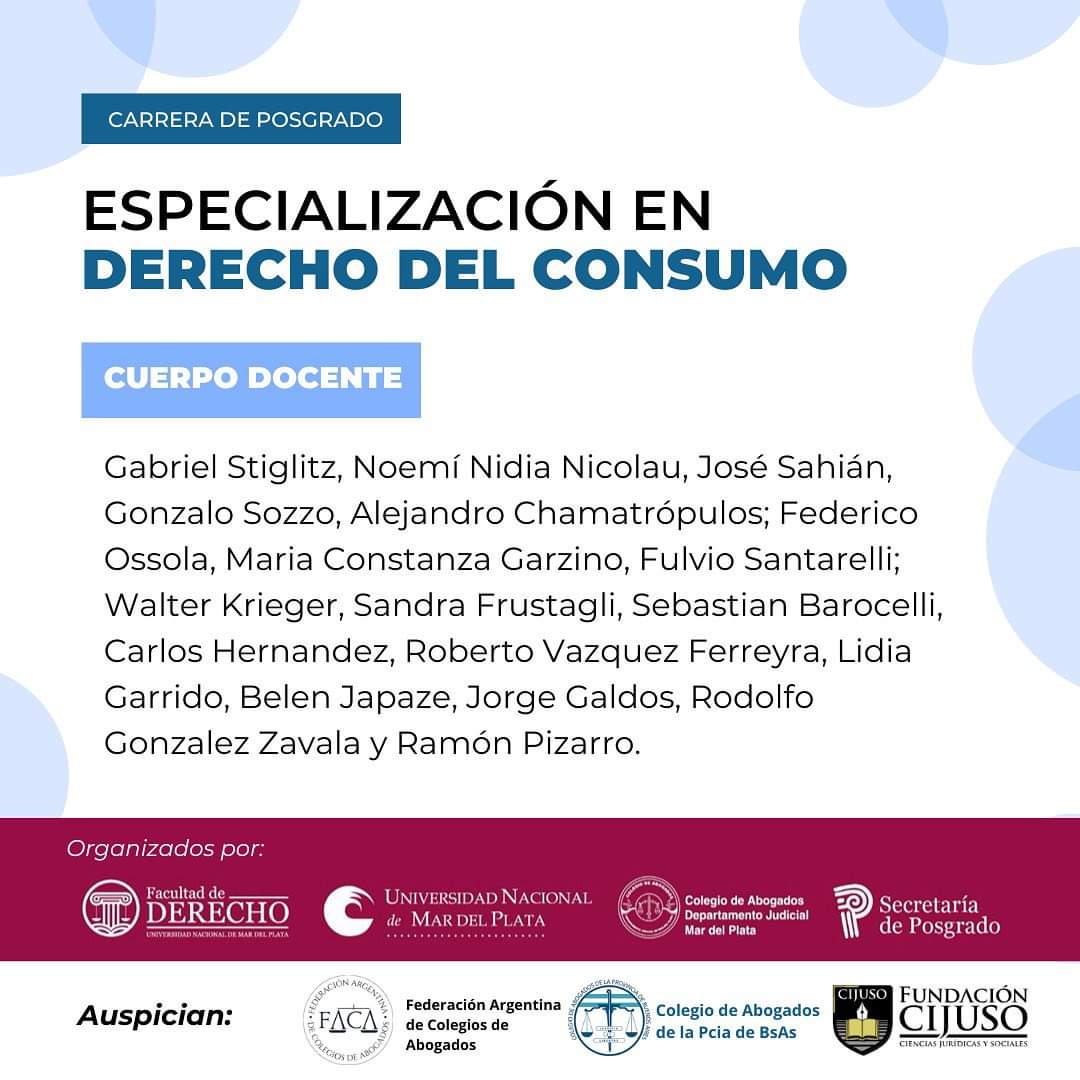 ESPECIALIZACIÓN EN DERECHO DEL CONSUMO ⚖️

🗓 Inicia: Martes 9 de Abril 
Más información en <a href="/derechounmdp/">derechounmdp</a>